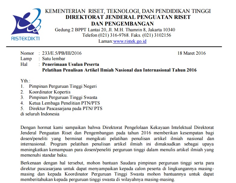 Penerimaan Usulan Peserta Penulisan Artikel Ilmiah 2016 (1)